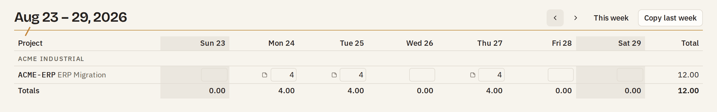 Tally Whacker — timesheet